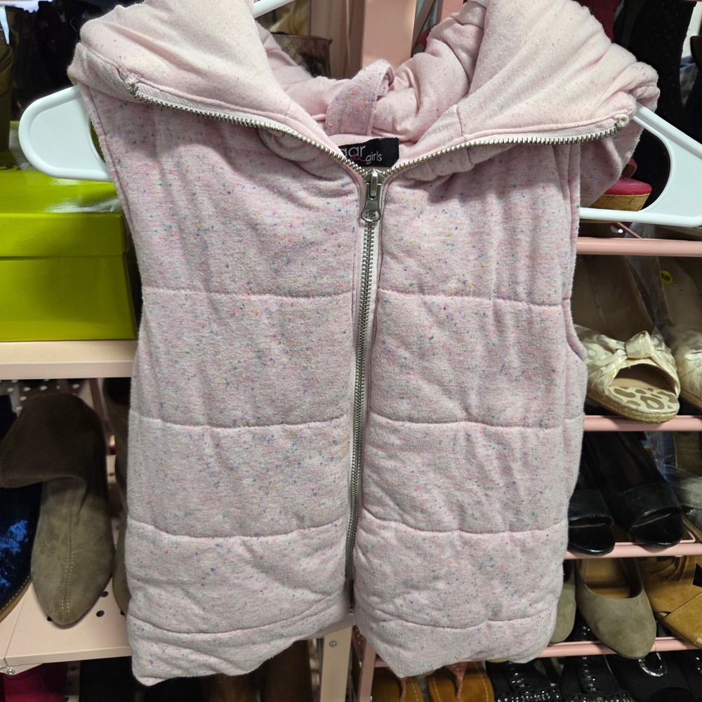 Sugar Rush Girls Pink Speckled Puffer Vest Hoodie Size L Hooded Sleeveless